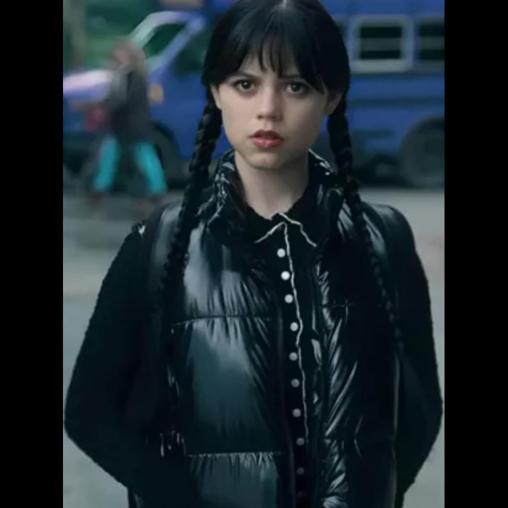 Wednesday Addams Jenna Ortega Black Puffer Vest 2025 - Image 2