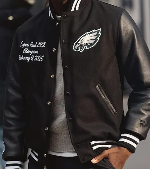 Super Bowl LIX Champions Philadelphia Eagles Black Letterman Jacket
