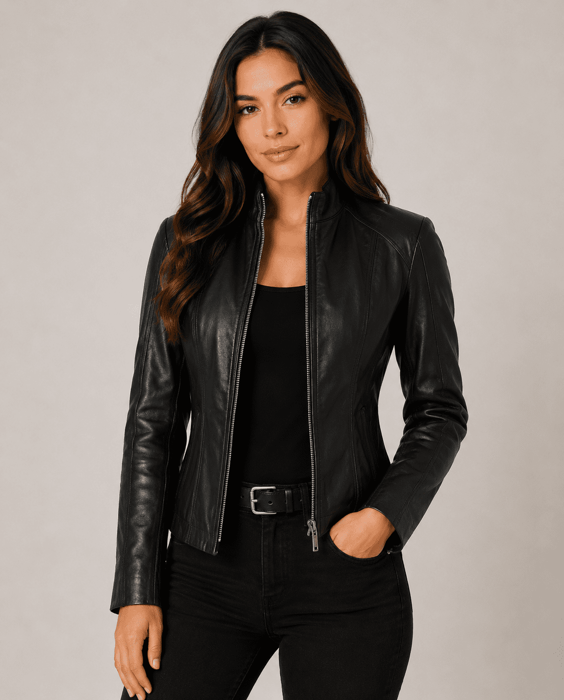 Acerra Womens Black Cafe Racer Leather Jacket – Timeless Style with a Modern Edge