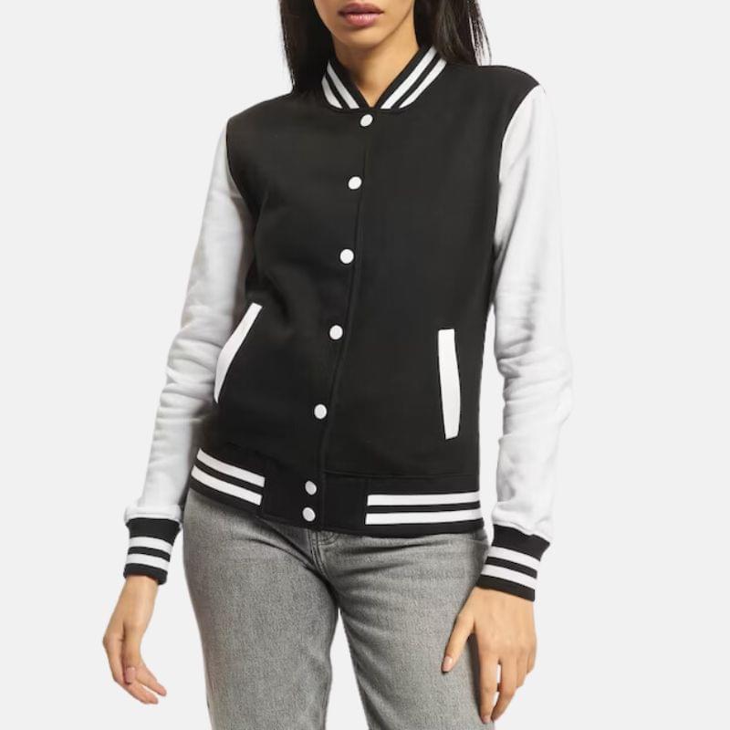 Black And White Varsity Fleece Jacket For Women’s