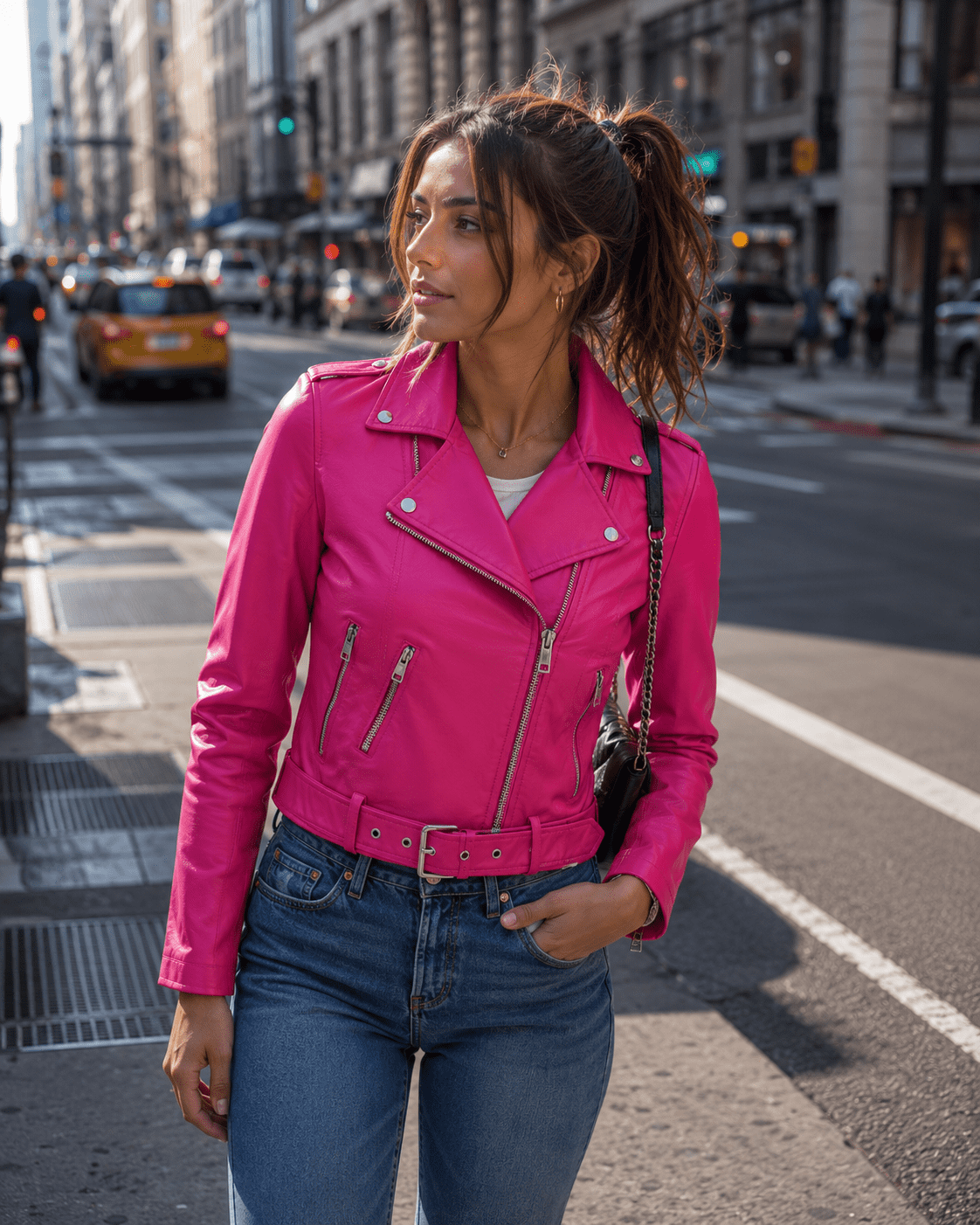 Asymmetrical Leather Hot Pink Jacket Womens
